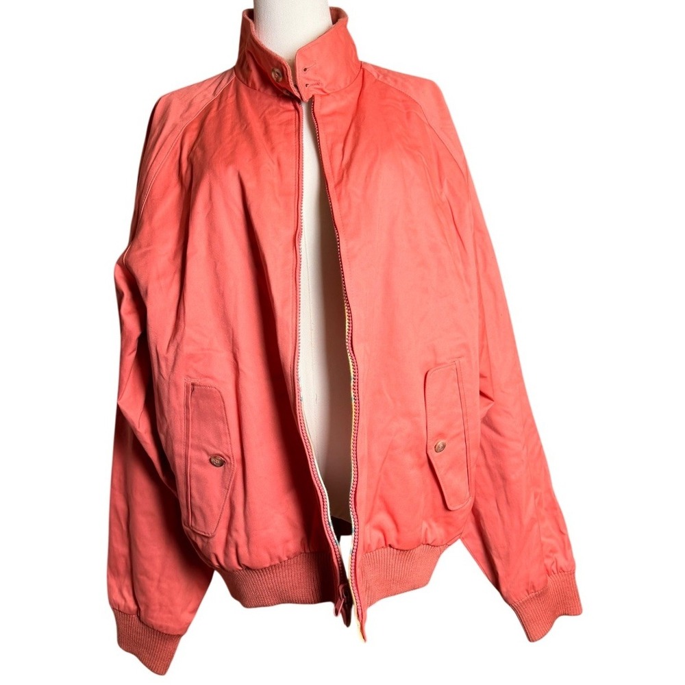 Vintage 90s GANT Reversible Harrington Jacket Plaid Coral Pink Mens L Preppy - Picture 7 of 16